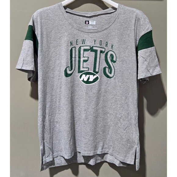 New York Jets NFL Team Apparel Women's XL Heather Gray & Green SS Varsity Tee - Picture 1 of 5